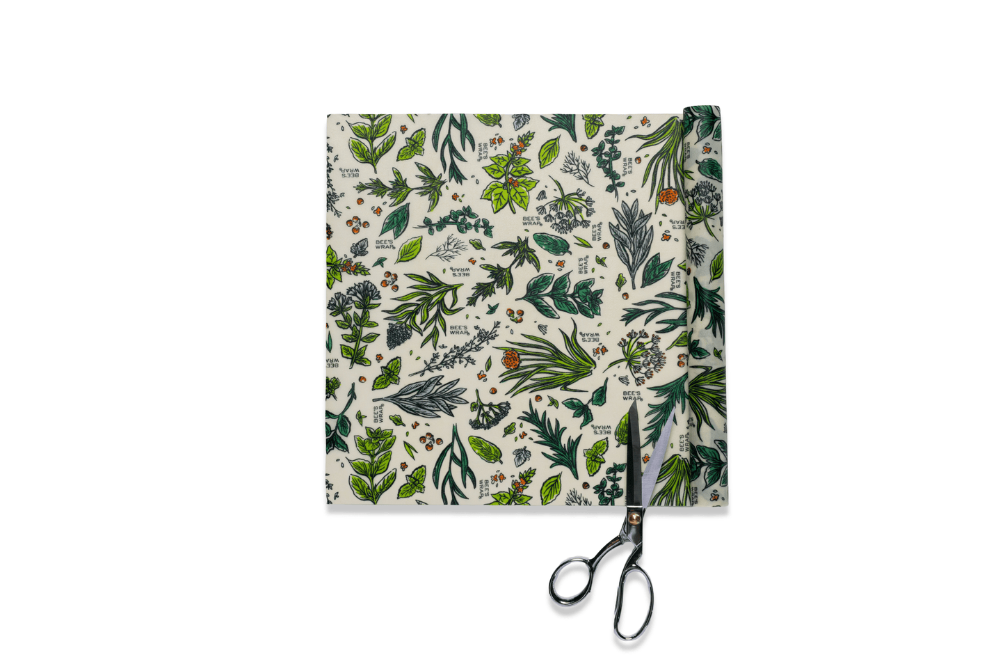 Roll XXL Roll Bee's Wrap in Herb Garden print with scissors