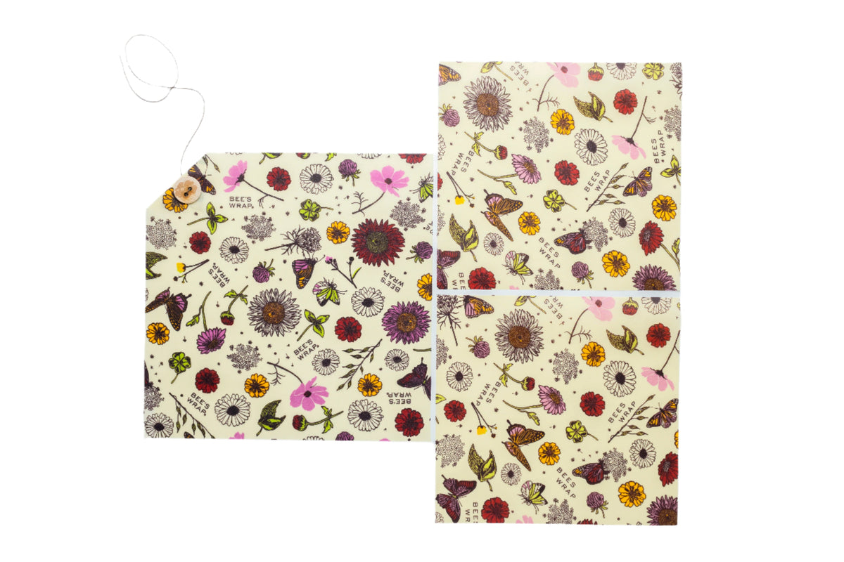 Vegan lunch pack in Meadow Magic print,laying flat