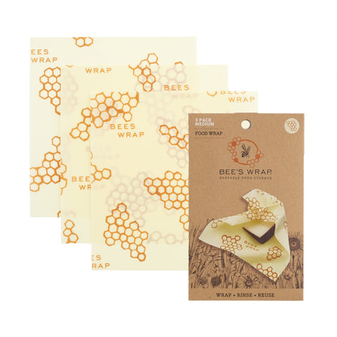 Bee's Wrap 3-Pack Plant-Based Food Wrap – Reusable, Honeycomb Pattern, Sizes S/M/L, Vegan