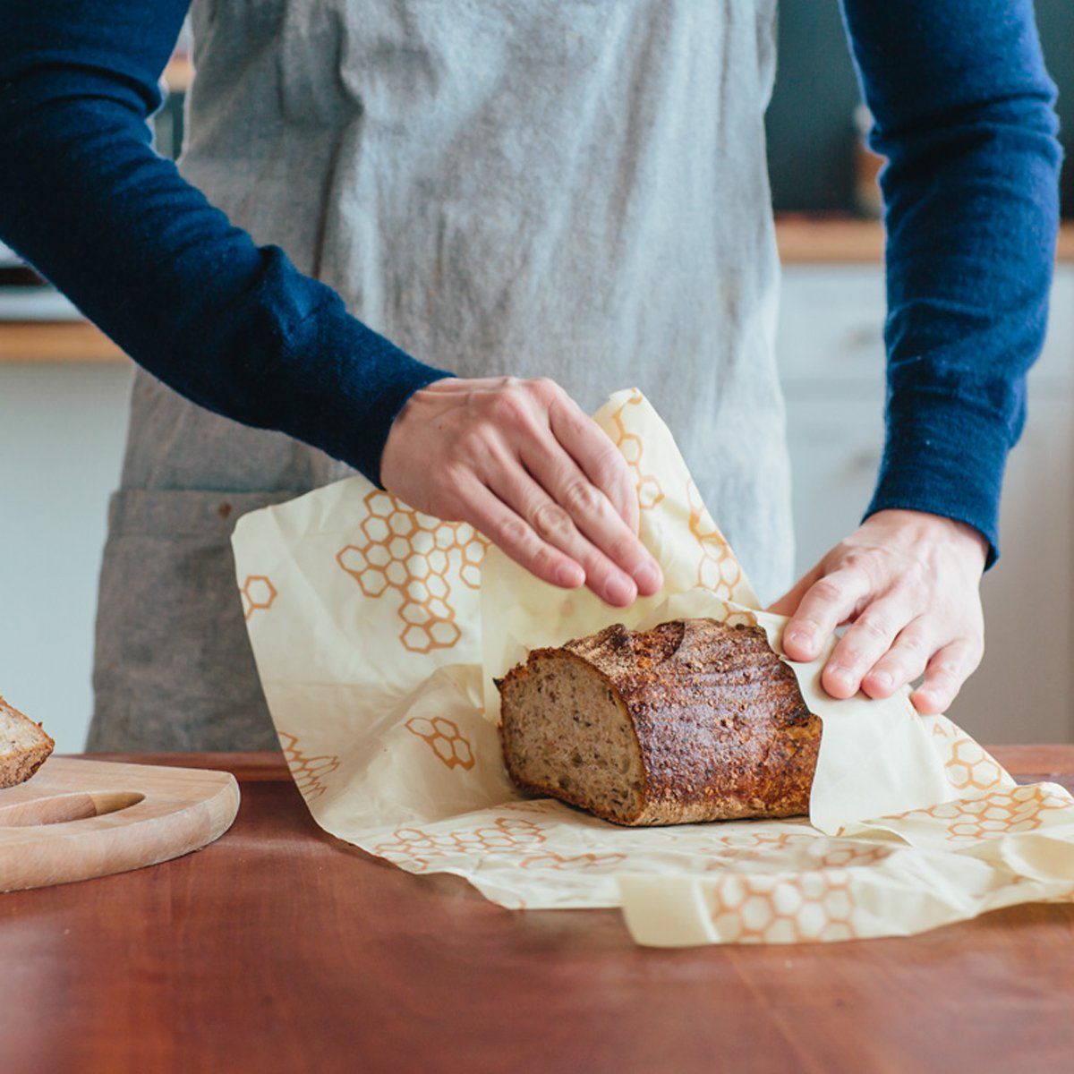 Baker Wrapping Bread with Bee's Wrap X-Large Bread Wrap